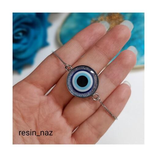 دستبند استیل زنانه چشم نظر رزینی رنگ ثابت و ضدحساسیت
